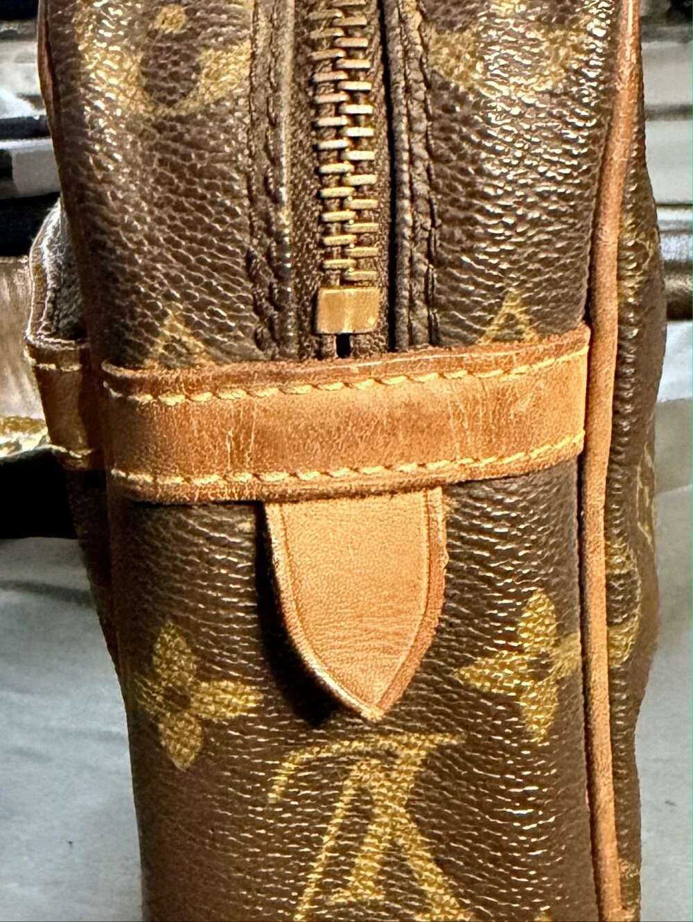 Louis Vuitton Monogram Canvas Shoulder Bag in Brown and Tan Trim